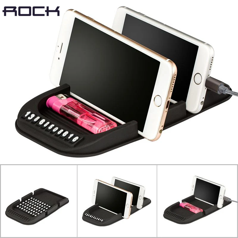 ROCK Silicone Car Non slip Dash Mat Dual Slot car Phone Holder Anti slip Mat Car Stand with
