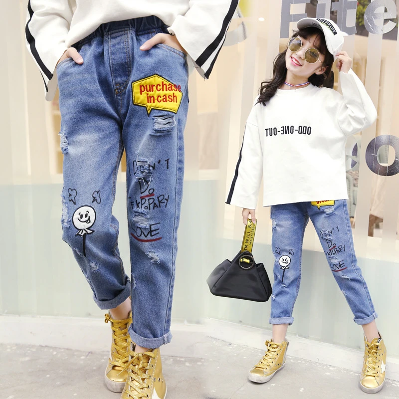 女の子ためのジーンズをリッピング 8 に 12 年 19 春の新ファッション中高生女ロングデニムパンツ学校ビッグガールズボン ジーンズ Aliexpress 女の子ためのジーンズをリッピング 8 に 12 年 19 春の新ファッション中高生女ロングデニムパンツ学校ビッグガールズボン ジーンズ Aliexpress