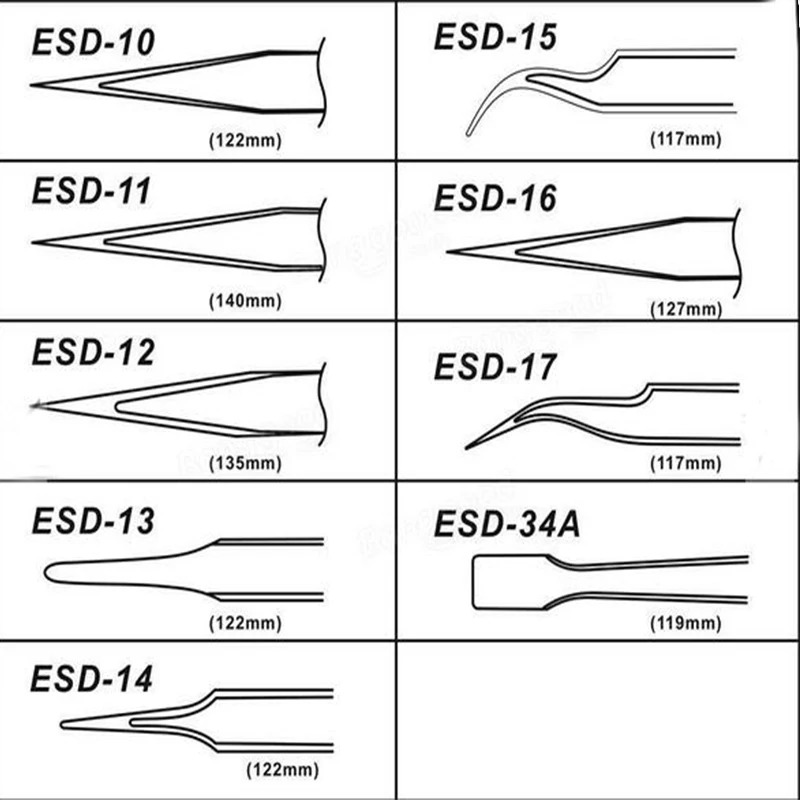 9 шт. антистатические пинцеты из нержавеющей стали с мешком для хранения, электронный инструмент для технического обслуживания