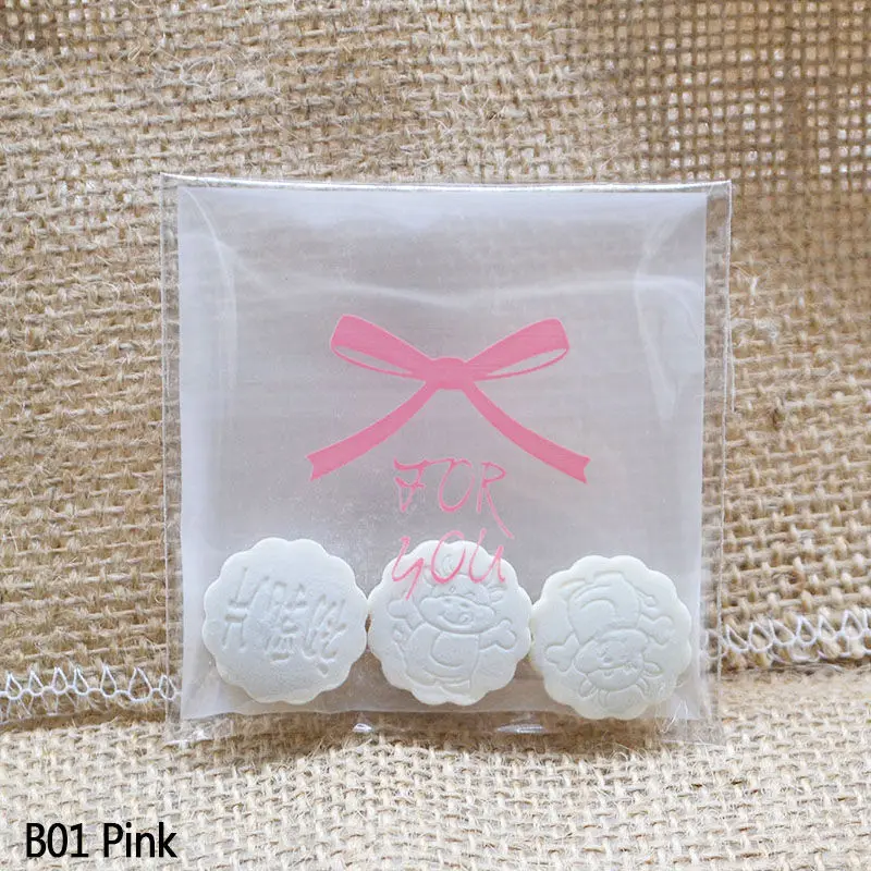 50 Pcs 7*10cm/7*7cm  Cute Pink Bow Design Cake Gift Packages OPP Bags Plastic Candy Cookies Biscuits Bags Wedding Party Supplies 