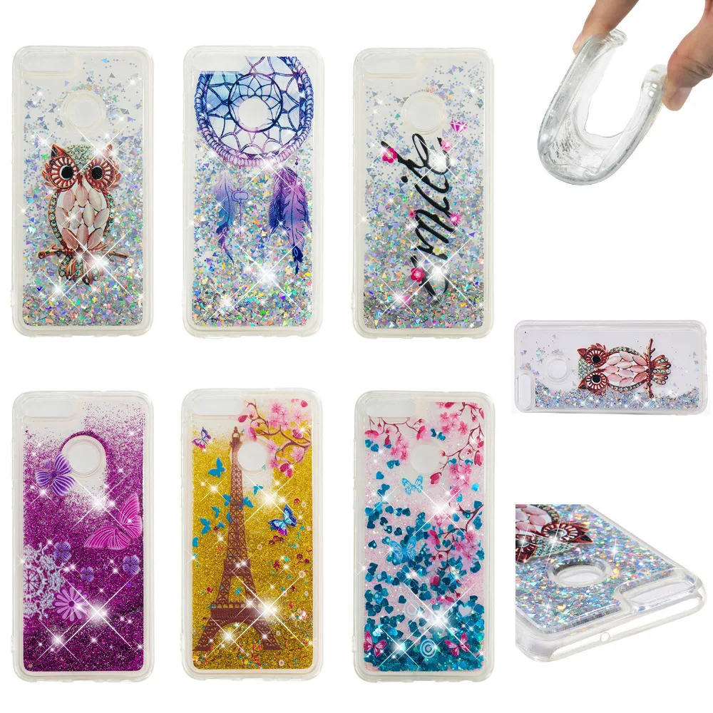 

LUCKBUY Soft TPU Back Cover For Huawei P Smart Dynamic Case Smile Flower Liquid Glitter Quicksand Phone for Huawei Enjoy 7S Case