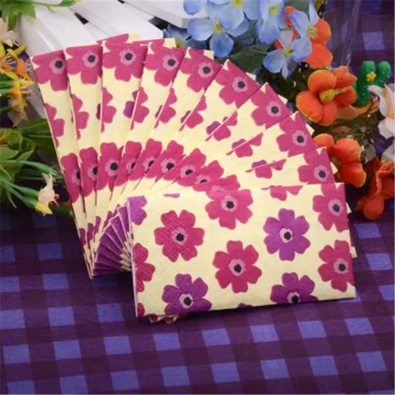 HAOCHU 50 шт счастливое свадебное украшение в технике декупажа пищевая бумажная салфетка девственная древесина Цветочная Ткань полотенце для праздничных и вечерние - Цвет: Purple Flower
