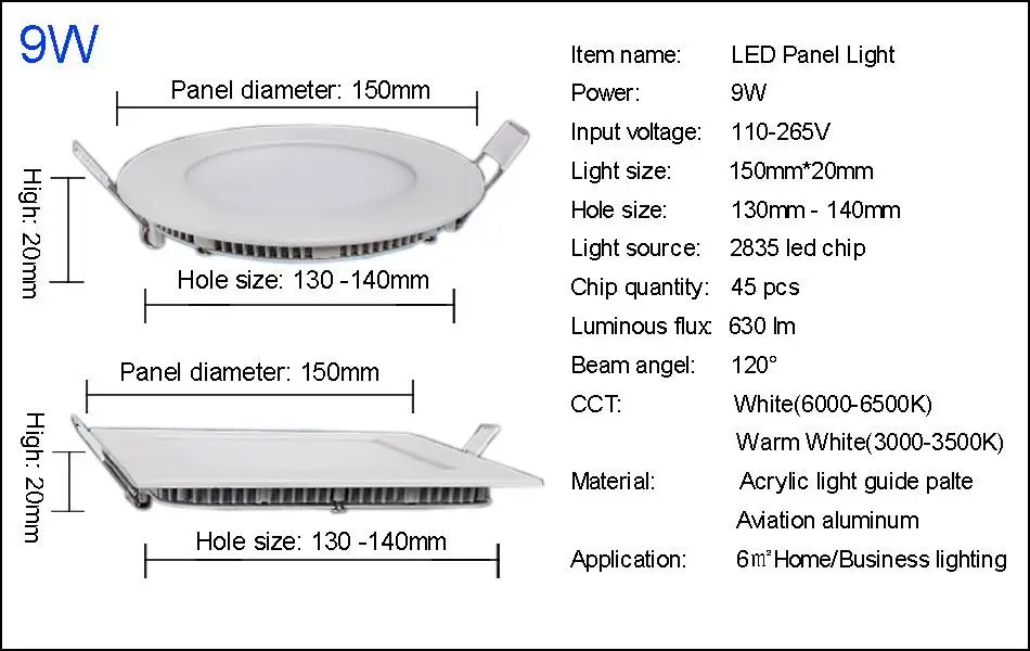 10 шт. 15 Вт LED Панель свет AC85 ~ 265 В Светильники круглый квадратный ультра тонкий Светодиодные осветительные панели SMD2835 для дома освещение