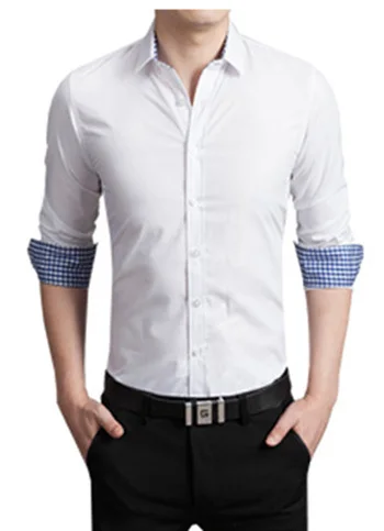 HCXY новые роскошные хлопковые облегающие мужские рубашки, рубашки, мужские повседневные мужские рубашки M-5XL мужская клетчатая рубашка - Цвет: white
