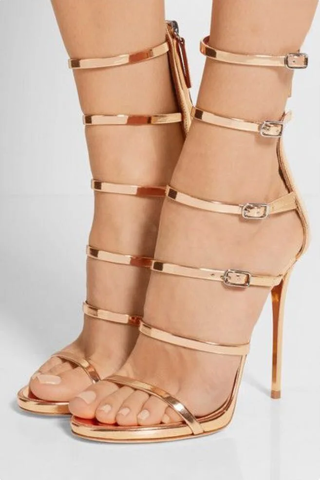 

XingDeng Women Gladiator Ankle Strap European Deign High Heels Sandals Shoes Lady Hollow Sexy Wedding Party Dress Shoes Summer