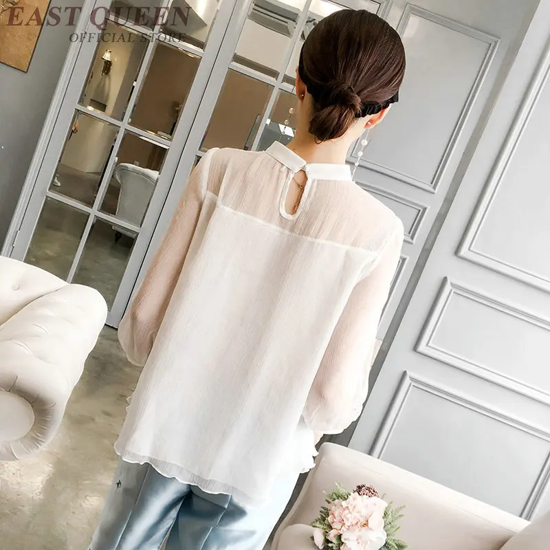 Traditional chinese blouse shirt tops for women mandarin collar oriental linen shirt blouse female elegant cheongsam top FF488