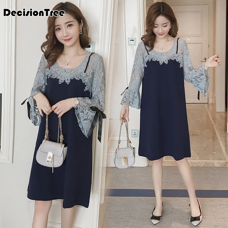 

2019 new cute lace casual maternity dresses leisure pregnancy gown crochet lace chiffon lace flare sleeve tunic for pregnant