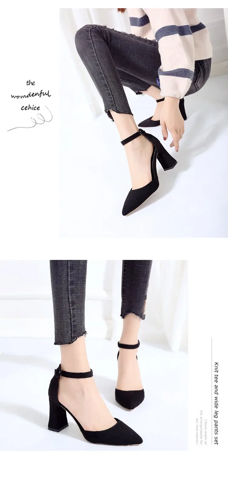 EOEODOIT/Демисезонная обувь на высоком каблуке; женские повседневные Модные Офисные офисные туфли-лодочки с пряжкой на щиколотке с острым носком