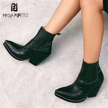 

Prova Perfetto Sexy Ankle Boots for Women Genuine Leather 8CM High Heel Botas Mujer Platform Wedge Shoes Woman Chelsea Boots