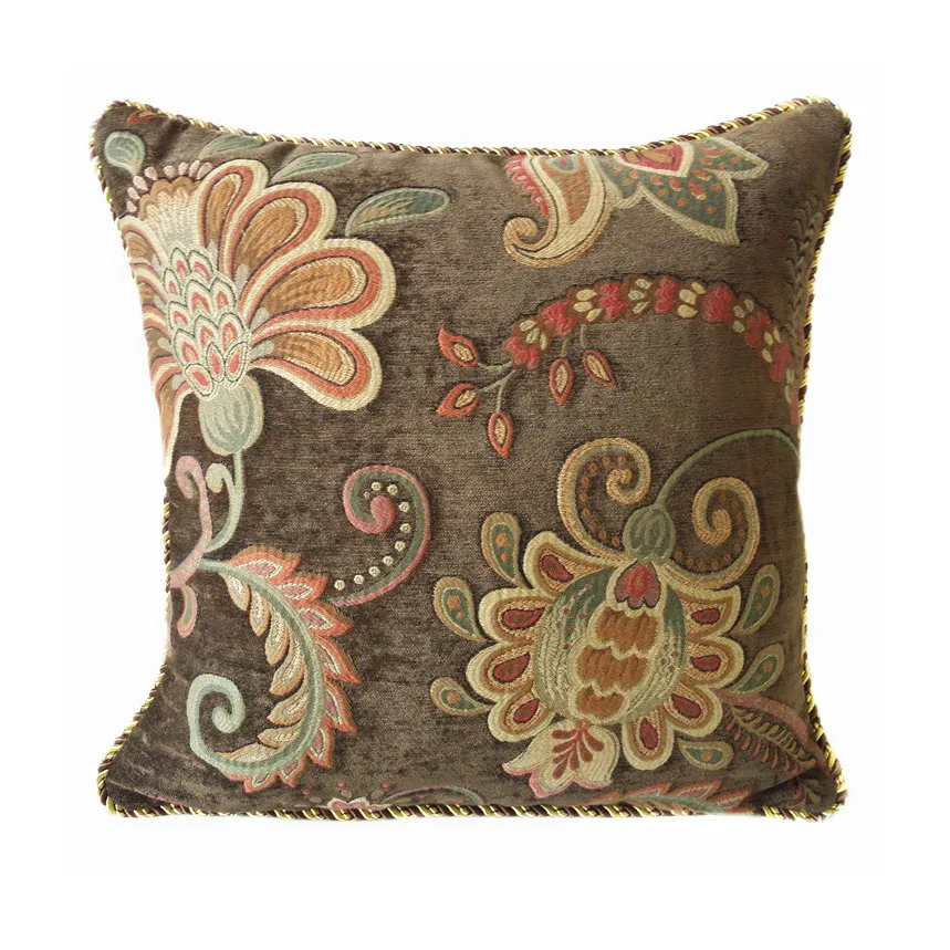 Buy Deluxe High Quality Soft Brown Floral Jacquard Woven Chenille Pillow Case