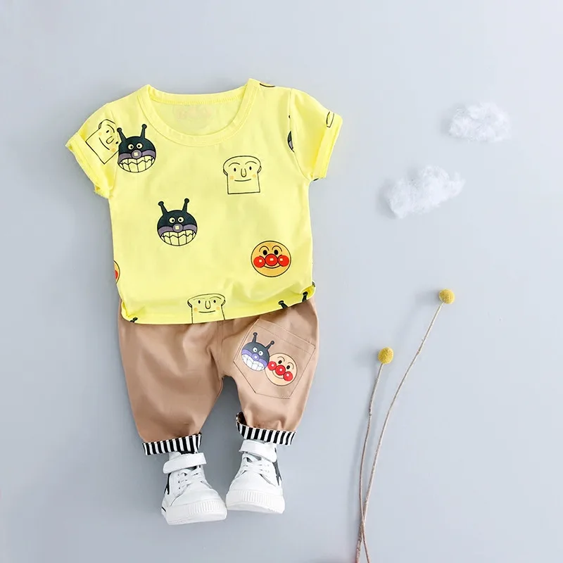 Комплект из 2 шт./компл., комплекты летней одежды для маленьких мальчиков, комплекты для детей, джентльменская Детская футболка с милым рисунком+ штаны, повседневный комплект для малышей