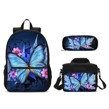 3Pcs/Set Portfolio School Bags For Girls Boys Fashion Butterfly 3D Printing Backpacks Bookbag Satchel Rucksack Mochila Escolar 3Pcs/Set Portfolio School Bags For Girls Boys Fashion Butterfly 3D Printing Backpacks Bookbag Satchel Rucksack Mochila Escolar