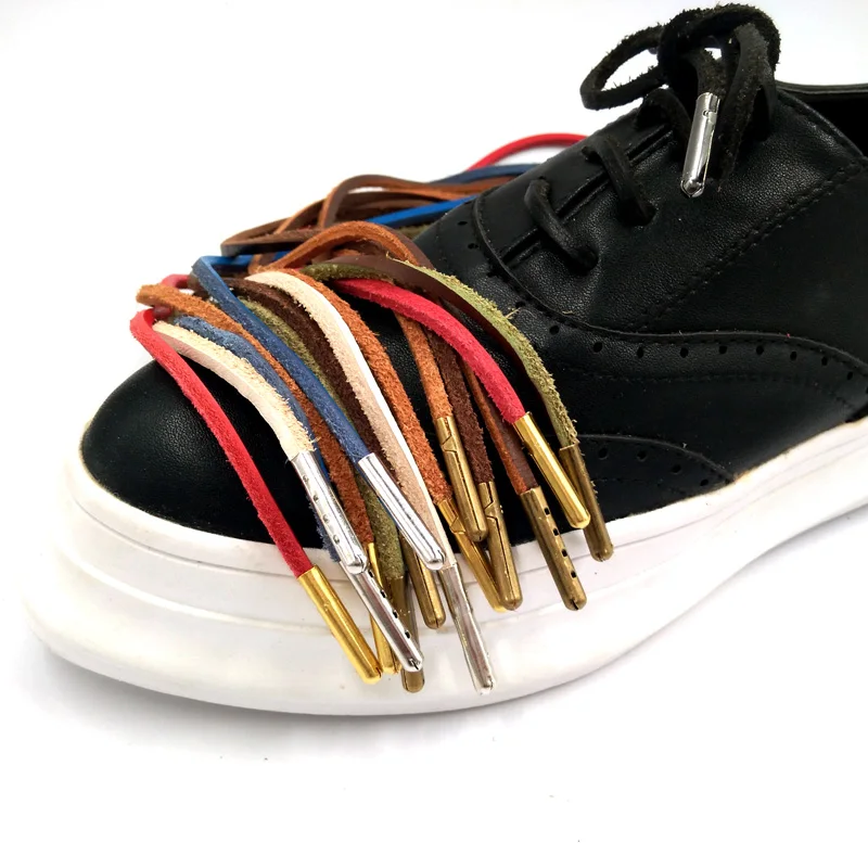 1 Pair Top Layer Leather Shoelaces Colorful Aolid Shoelace Leather Shoes'shoelace Decorative Shoestring Metal Head Shoelaces