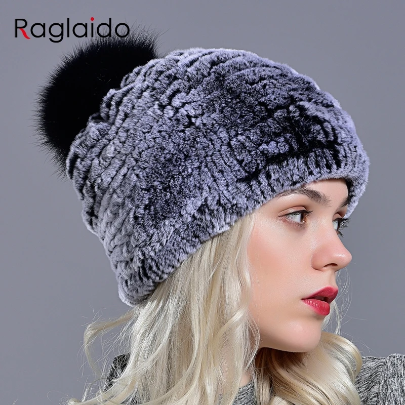 rabbit fur pompom hat women's beanies winter natural fur warm knitted caps for girls female fashionable elastic ladies hats