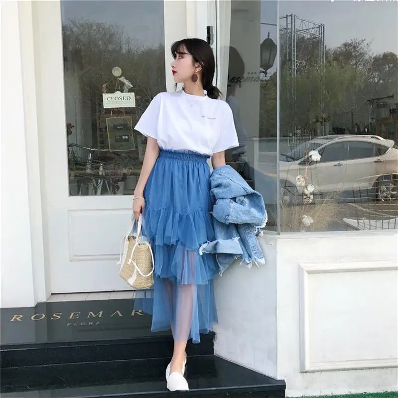 Женские юбки в стиле панк Kawaii Ulzzang бальное платье с высокой талией длинная юбка