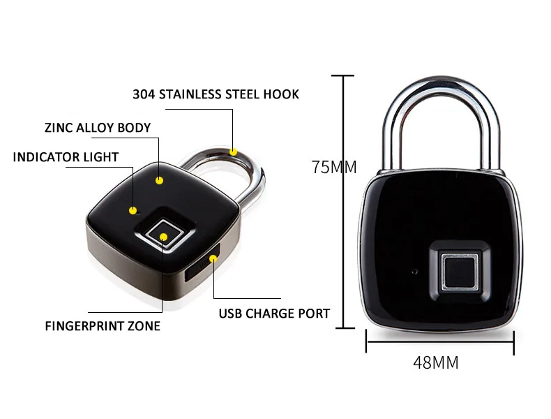 Новый Keyless Отпечатков пальцев замок цинковый сплав USB перезаряжаемые Smart Anti-Theft безопасности дома двери гаража шкаф чемодан замок