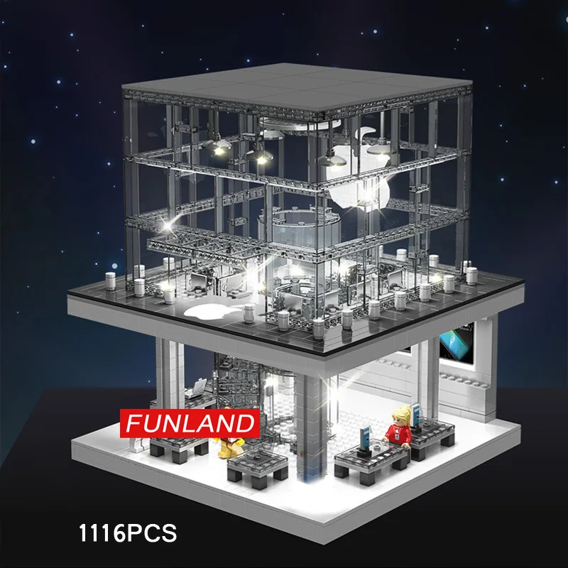 Popular  Creator city street view apple store building block figures bricks model minifigs toys with light f 