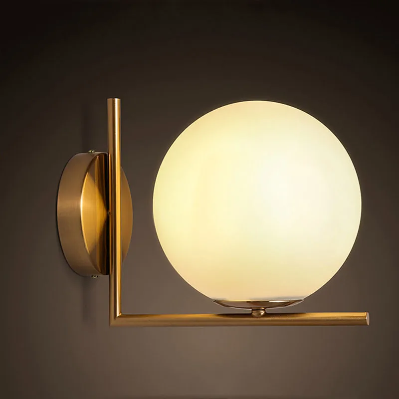 

Nordic Style Postmodern Minimalist Glass Ball Wall Lamp Living Room Bedroom Bedside Wrought Iron LED Wall Lamp Aisle Corridor