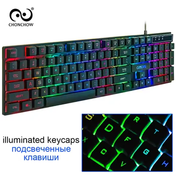 

Wired Illuminated Gaming Keyboard Free RU/ES/FR/HE Layout Sticker USB Wired Computer Pro Gamer Keyboard Games Mechanical Feel