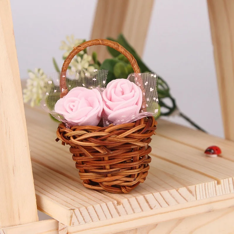 

Mini Plastic Weaving Basket craft decor Simulate Fruit Rattan Storage Box For Tea Picnic Basket Organizer Handmade