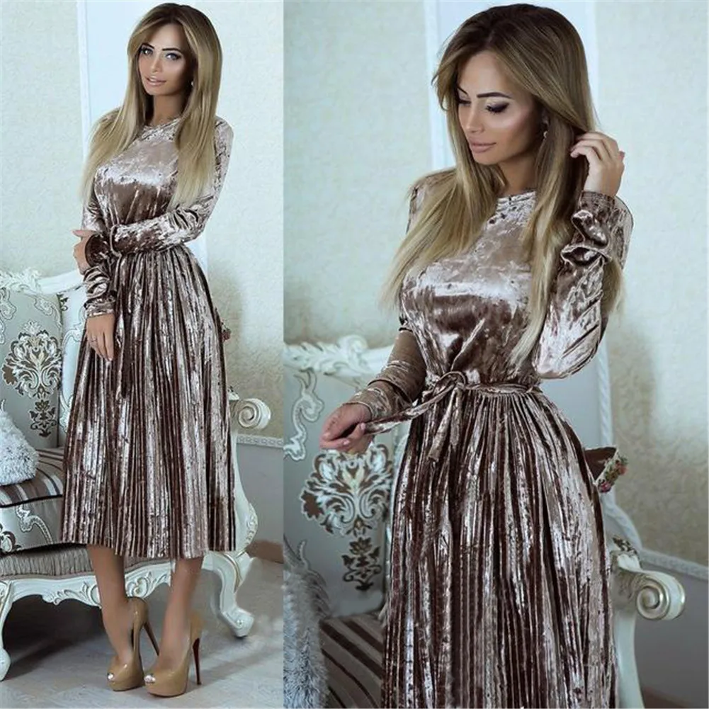 

Autumn Dress Fashion Clothing Women Dress Female Long Sleeve O-neck Pleated Clothes For Ladies 2018 Spring Autumn Women Dress