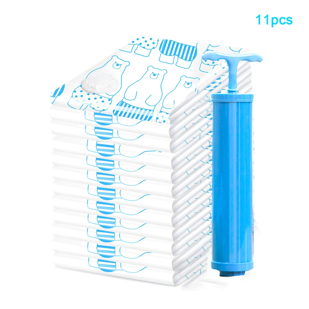 

11 Pcs/set Storage Bag Home Vacuum Compressed Save Space Dustproof Reusable Practical Seal Travel Organizer With Pump Large