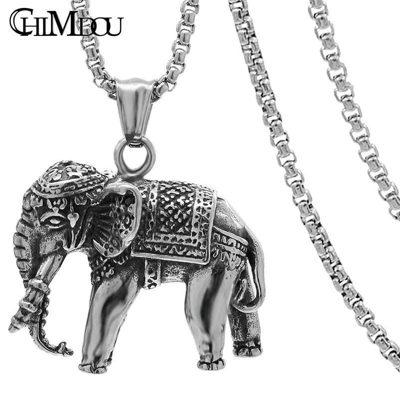 

CHIMDOU stainless steel bohemian ethnic elephant pendant necklace vintage women chain necklace for bride gift 2018 new jewelry