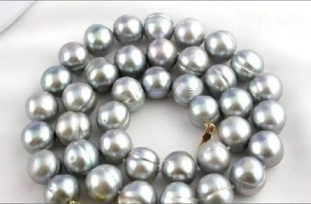 

18" 12-13mm south sea baroque gray pearl necklace 14k yellow