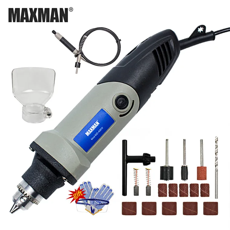 MAXMAN 400 Вт Мини электрическая дрель с 6 позициями переменной скорости Dremel шлифовальный станок стиль вращающиеся инструменты мини шлифовальный электроинструмент - Цвет: Dremel with 14 shaft