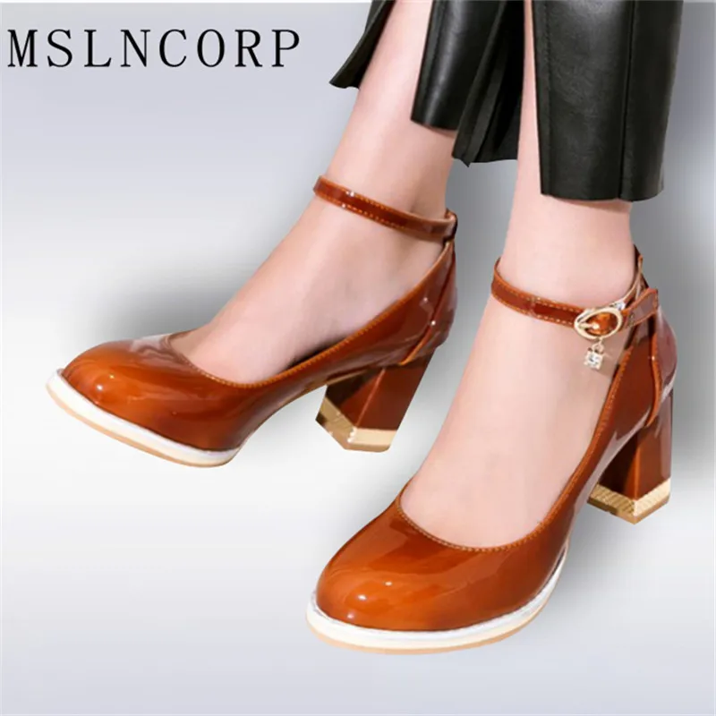 

Plus Size 34-48 New Women Sexy high heel shoes ankle buckle strap patent leather woman new party pumps Dress Shoes zapatos mujer