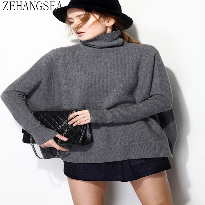 ZEHANGSEA-Autumn and winter new ladies pullover high collar loose large size sweater warm 3 color fabric soft female casual top