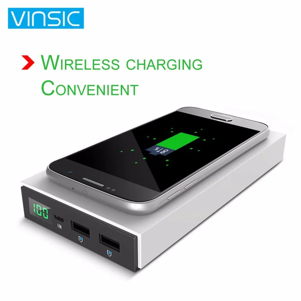 VINSIC Wireless 12000mAh Powerbank 2 ports Dual USB Fast Charger 5V 2.4A Extenal Battery Pack Portable Power Charger Power Bank VINSIC Wireless 12000mAh Powerbank 2 ports Dual USB Fast Charger 5V 2.4A Extenal Battery Pack Portable Power Charger Power Bank