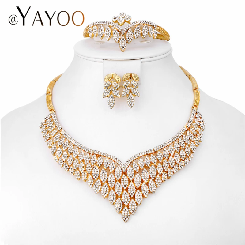 

AYAYOO African Women Jewelry Sets Gold Color Imitation Crystal Wedding Earrings And Necklace Set Dubai Luxury Bridal Jewelry Set