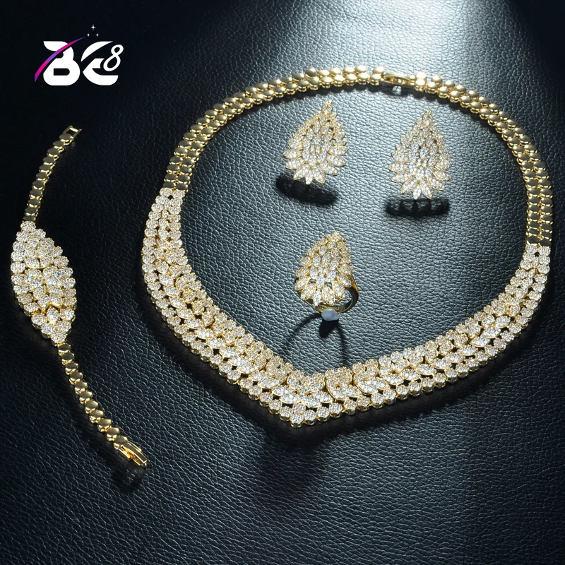 

Be 8 New Arrival Cubic Zirconia Wedding Bridal Jewelry Sets Indian Gold Color for Women Vintage African Beads Jewelry Sets S286