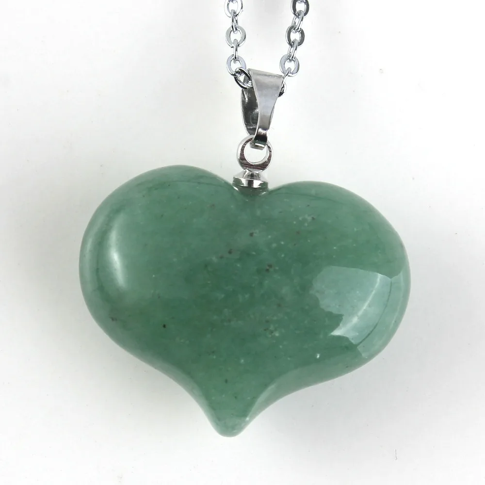 Natural Gnergy Gemstone~ Silver Plated Natural Rock Cryatal Rose Pink Quartz Opalite Opal Black Agates Love Heart Stone Pendant Women Men Jewelry 7 AA00201023705a