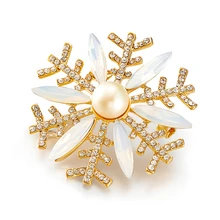 LXM Luxury Fine Jewelry Natural Pearls Brooches Snowflakes Flakes Gold plated Crystal Rhinestone Pinch Retro Style