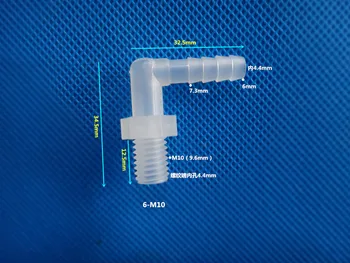 

M10 thread to 6mm barb fitting 6-M10 right angled water nozzle Plastic elbow joint 90 screwed nipple