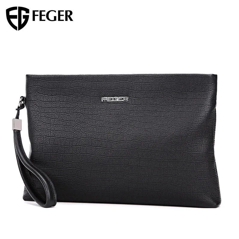 Мужская сумка-клатч из натуральной кожи, кошелек для наличных денег, кожаная сумка для мобильного телефона, модный мужской кошелек, многофункциональный, черный, FEGER - Цвет: Large (6027A)