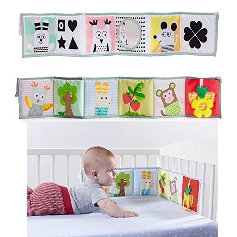 Conhecimento em Torno Brinquedos do Bebê Novo Bebê Brinquedos Berço Pára-choques Newbron Pano Livro Infantil Chocalhos Multi-touch Colorido Cama