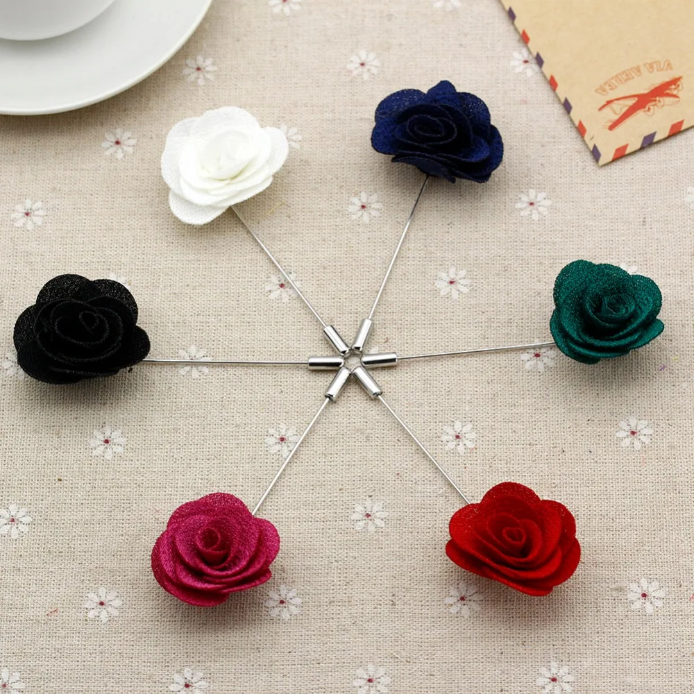 6 colors Fabric Flower Lapel Pins Camellia Brooch For Suit Brooches For