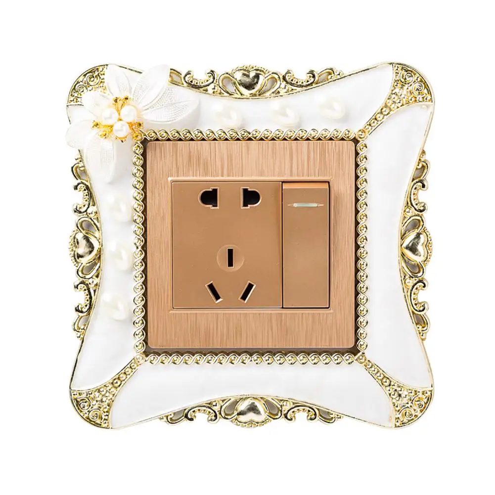 

1pc 8.6*8.6cm Switch Covers Pearl Flower Switch Sticker Square Cover Wall Light Socket Home Bedroom Decor Switch Sleeve