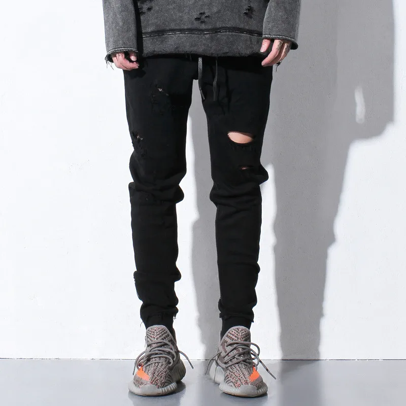 

2017 New Arrival Original States tide brand autumn and winter high street hole zipper black pants couple unsex straight trousers