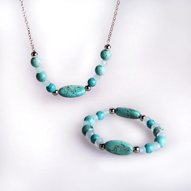 Мода женщина ювелирные изделия набор collares mujer камень ожерелье и браслет