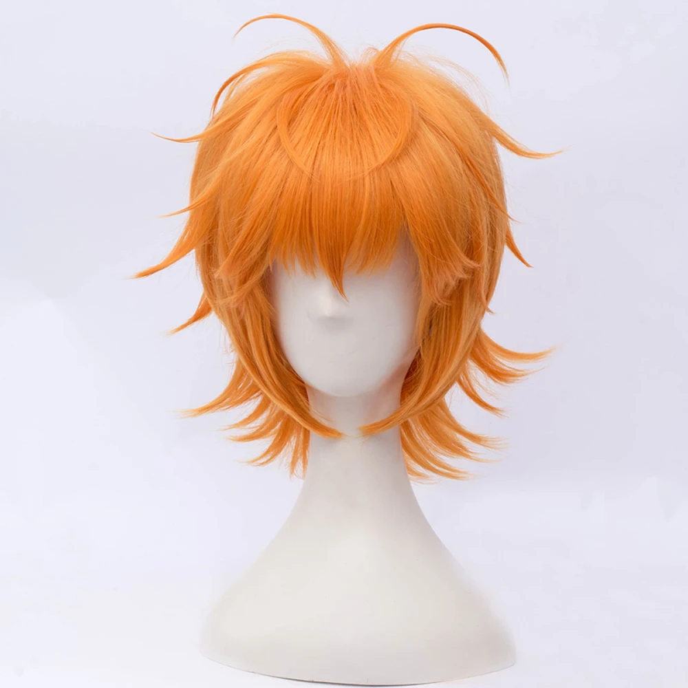 Anime Hair 12" Short Wavy Orange Unisex Party Basic Cosplay Wig Heat
