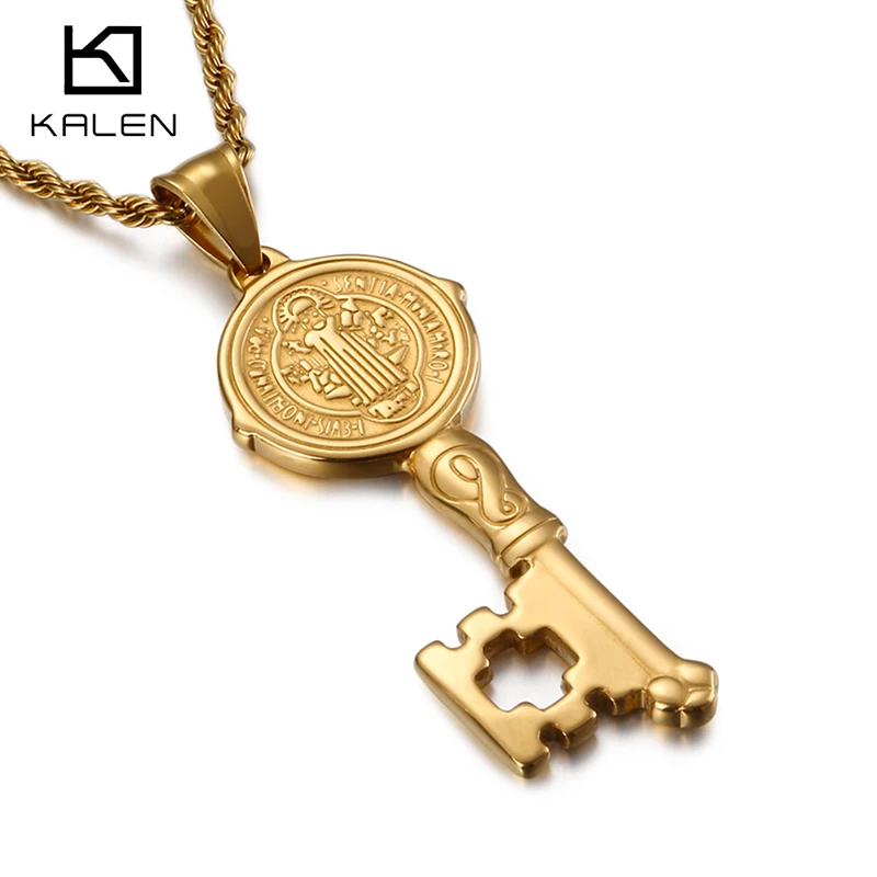 Kalen New Vintage Key Pendant Necklaces For Women Men Gold/ Stainless Steel Religious Link Chain Choker Gifts | Украшения и