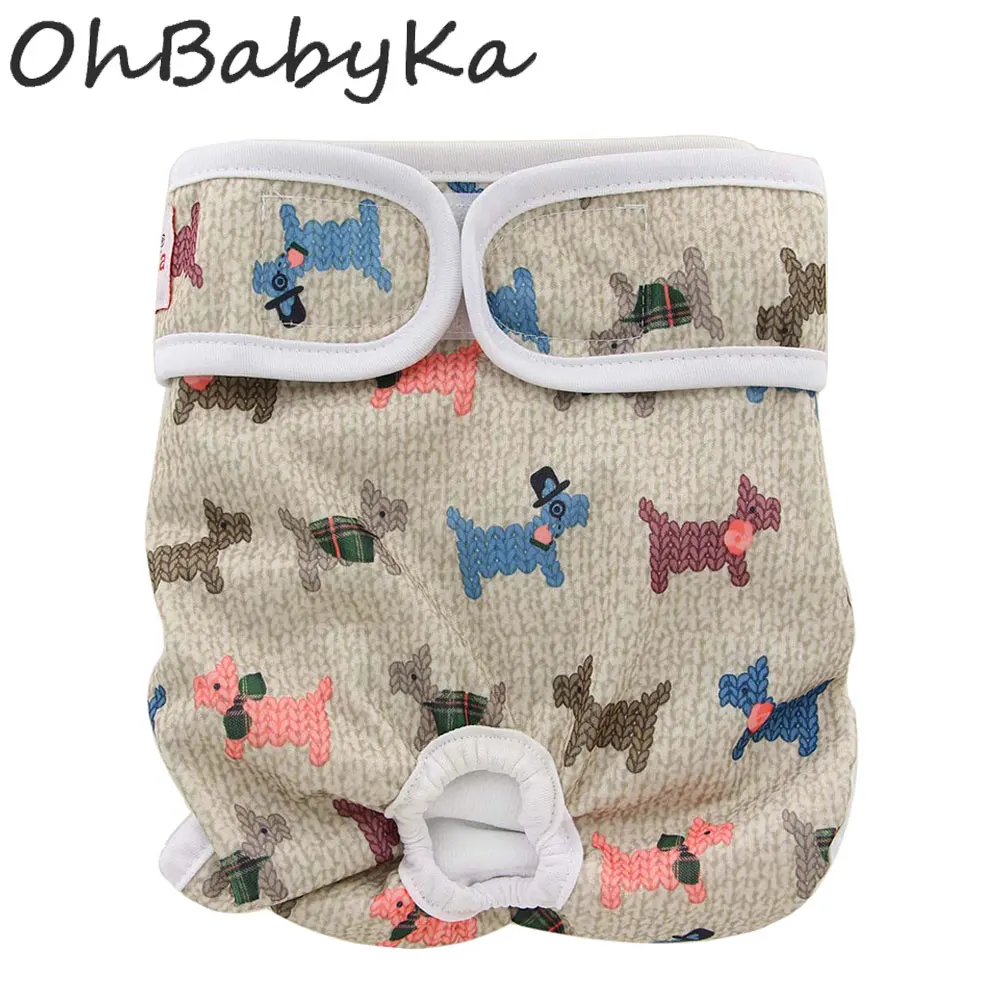 Ohbabyka моющиеся женские подгузники для собак на крючках и петлях, регулируемое нижнее белье с животным принтом для менструации, подгузники для домашних животных, гигиенические шорты, размеры s, m, l