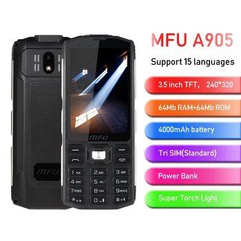 

MFU 2G GSM Feature Rugged Phone 3.5" Large Display 4000mAh Power Bank Three 3 Sim Big Volume Torch Quick Dial Keyboard Cellphone