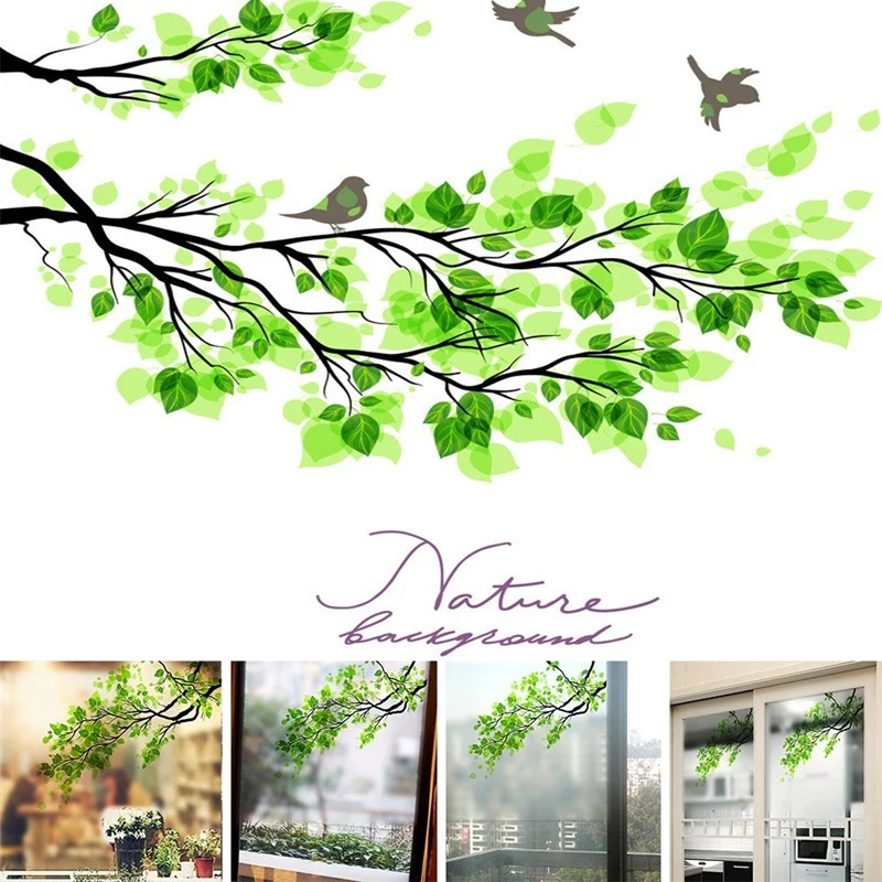 

Green leaf film on the window, electrostatic glass film, bathroom matte sticker