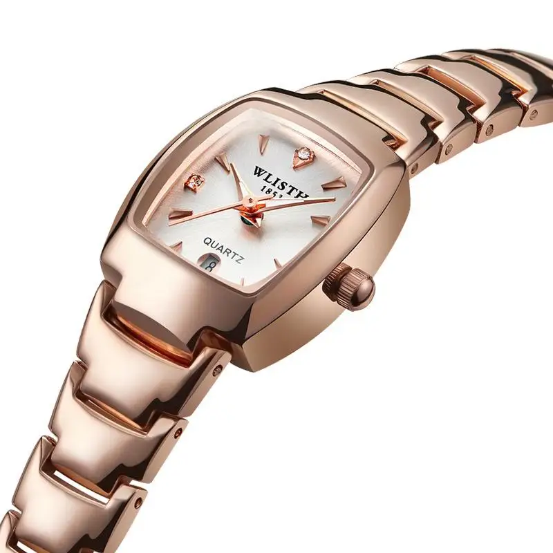 WLISTH, новые модные часы для влюбленных, для мужчин и женщин, известный роскошный бренд, серебро и розовое золото, Овальный циферблат, календарь, кварцевые наручные часы - Цвет: Gold White Lady