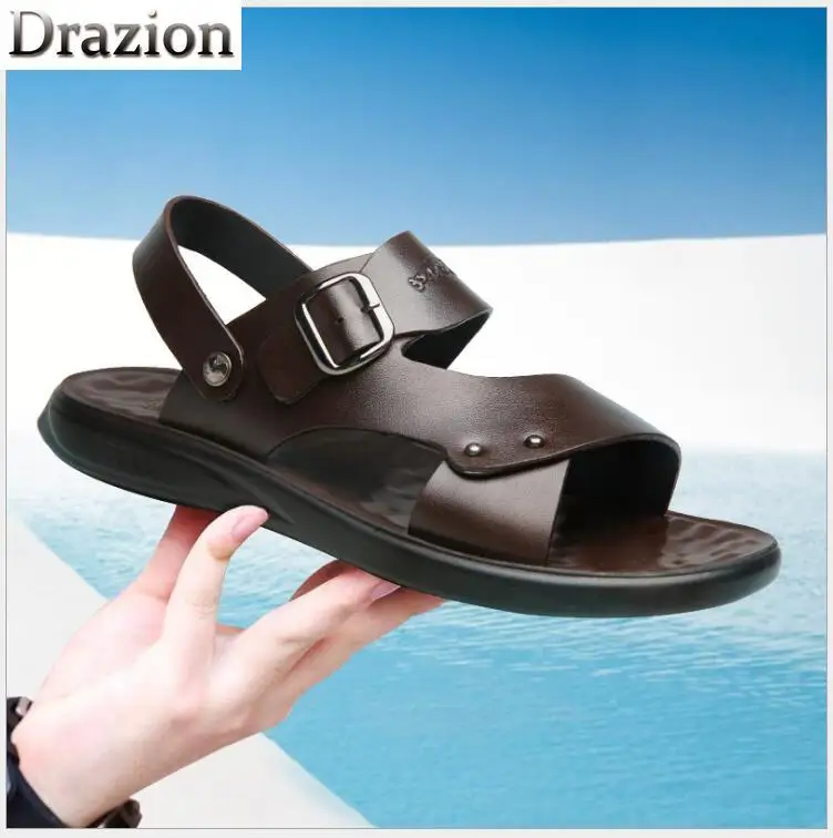 

Beach shoes new men's casual sandals and slippers leather fashion slippers breathable soft bottom shoes tide